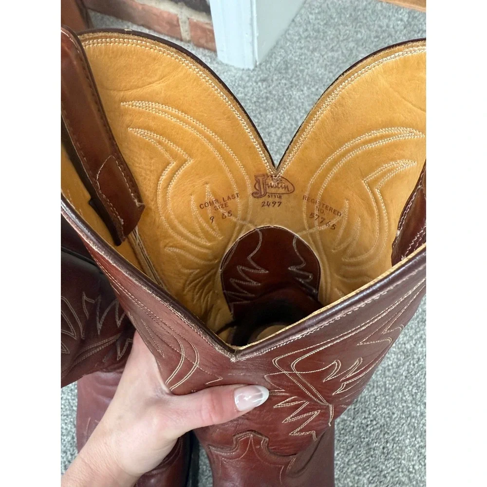 Vintage Justin Style 2497Brown Leather Cowboy Boots Western USA M 9 W‎ 10.5